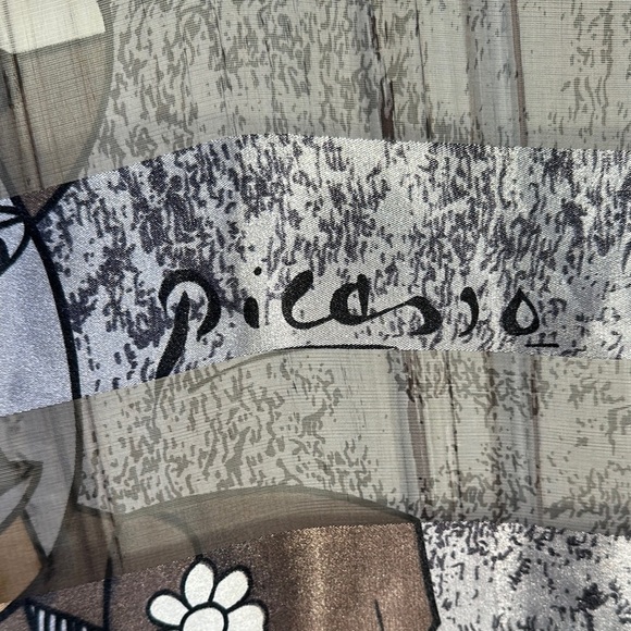 Picasso Abstract Patterned Scarf in Purple and Black Sheer and Opaque - Picture 2 of 5